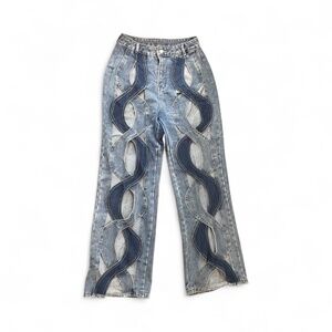 Unique Patchwork Cut-Out Wide Leg Jeans – Size XL – Statement Denim